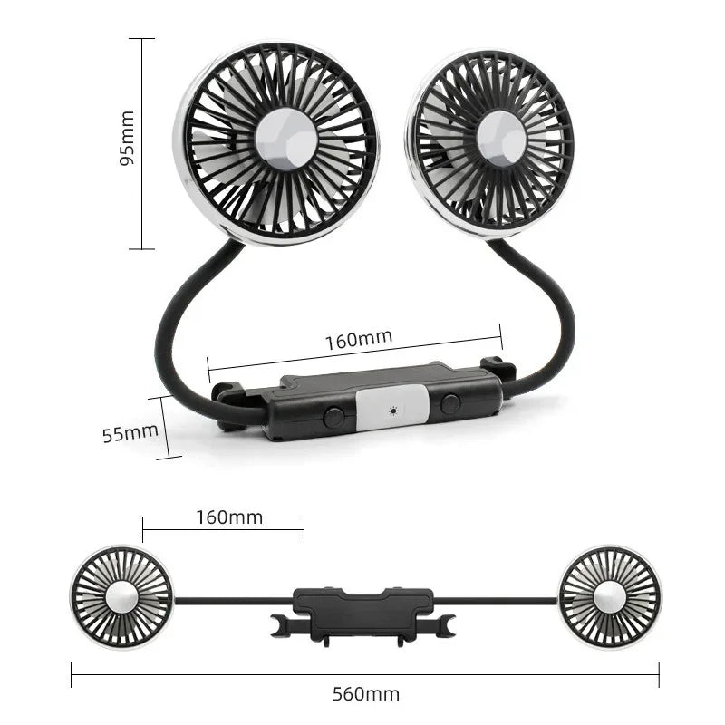 Ventilateur Duo AirFlow Max
Ventilateur de Voiture à Double Tête – 360° Rotatif, USB - Accessoire incontournable pour l’été !